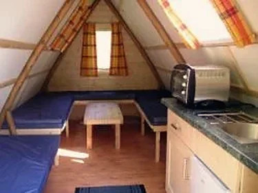 Inside view of a glamping cabin